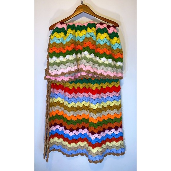 Handmade Bedding Crochet Granny Zig Zag Afghan Blanket Rainbow